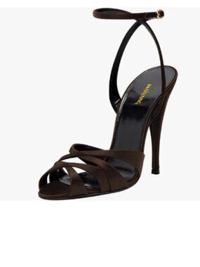 Maiyang Deep Brown High Heel Strappy Sandals Peep Toe Ankle Strap Buckle Shoes
